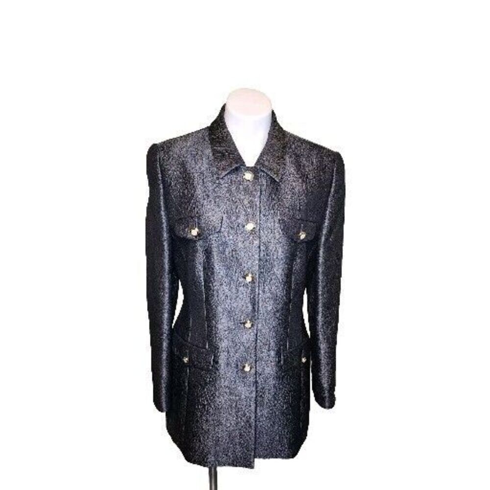 Escada Margaretha Ley Vintage Gray Jacquard Wool Silk Sz‎ 40 EU 10 USA Pant Suit